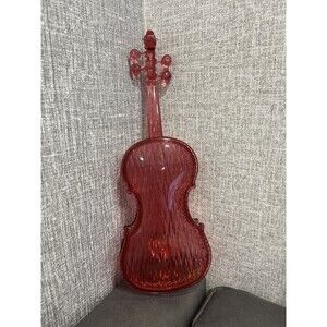 Vintage Acrylic Violin Trinket Storage Box Cranberry Pink 12"